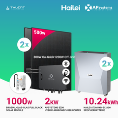 APsystems EZHI Balkonkraftwerk – Hybrid & Insel-System mit 5kWh / 10kWh Speicher + 1000W (2×500W) Bifazial Full Black PV Modulen, AC 2000W