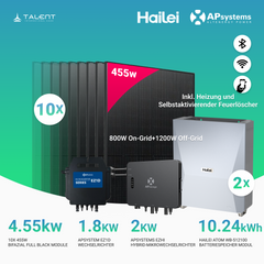 APsystems EZHI + EZ1D Set – Hybrid & Insel-System mit 5 kWh / 10 kWh Speicher + 4550W (10 x 455W) Bifazial Full Black PV Modulen, AC Leistung 3800W