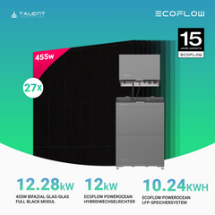 PV Komplettset 12.28 kWp - 27 × 455W Full Black & EcoFlow PowerOcean 12kW Hybrid Wechselrichter mit 10.24 / 15.36 kWh LFP-Speichersystem (inkl. BMS)