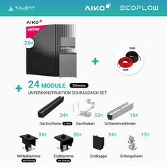 PV Komplettset 12.61 kWp - 26 × 485W Aiko Full Black & EcoFlow PowerOcean 12kW Hybrid Wechselrichter mit 10.24 / 15.36 kWh LFP-Speichersystem (inkl. BMS)