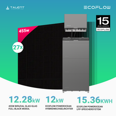 PV Komplettset 12.28 kWp - 27 × 455W Full Black & EcoFlow PowerOcean 12kW Hybrid Wechselrichter mit 10.24 / 15.36 kWh LFP-Speichersystem (inkl. BMS)