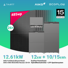 PV Komplettset 12.61 kWp - 26 × 485W Aiko Full Black & EcoFlow PowerOcean 12kW Hybrid Wechselrichter mit 10.24 / 15.36 kWh LFP-Speichersystem (inkl. BMS)
