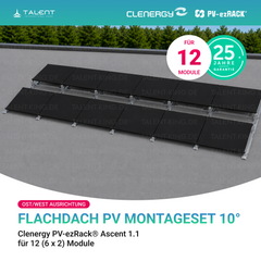 Clenergy PVezRack® Ascent 1.1: Flachdach in Ost/West-Ausrichtung PV Montageset fü 12 (6 x 2) Module ( neue ver. 2026 )