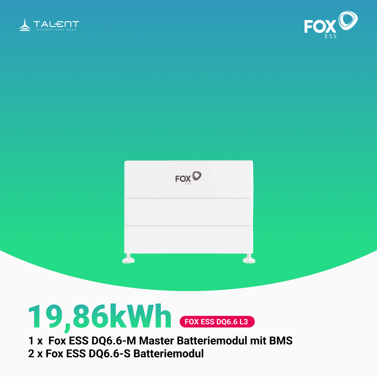 Fox ESS DQ6.6 Hochvolt-Speicher mit Master-BMS & Slave-Modulen L3 - L14 ( 19,86kWh bis 92,68kWh)