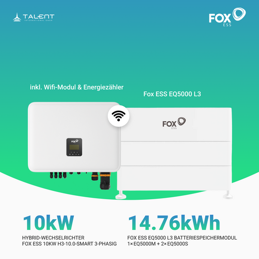 FOX ESS 10kW H3-10.0-Smart 3-phasig Hybridwechselrichter mit EQ5000 L2 bis L6 I 4,92kWh bis 29,52kWh Batteriespeichersystem