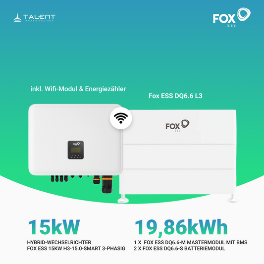 Fox ESS H3-15.0-Smart 15 kW mit DQ6.6 L3 (19,86 kWh) Hochvoltspeicher