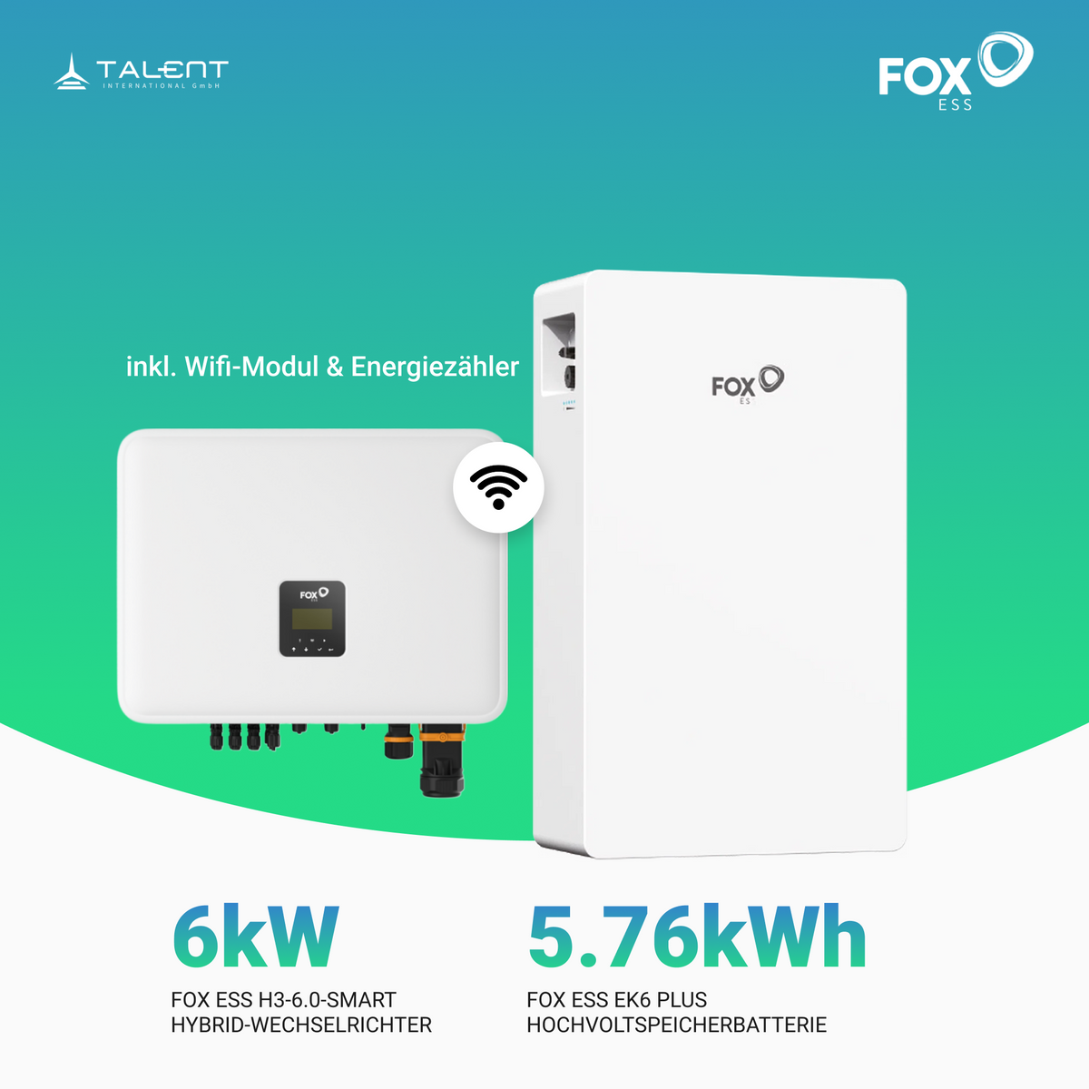 FOX ESS 6kW H3-6.0-Smart 3-phasig Hybridwechselrichter mit EK6 Plus Hochvoltspeicherbatterie 5,76 kWh