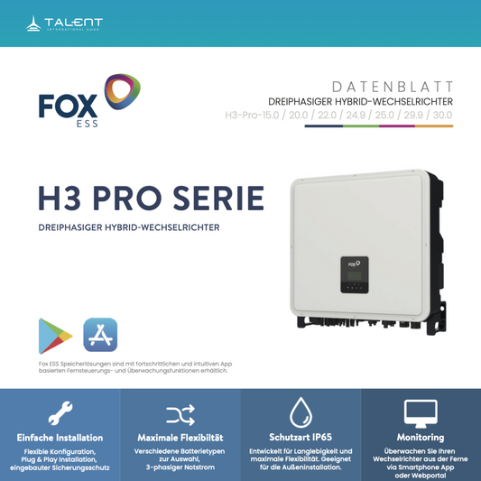 Fox ESS H3-Pro-15.0 15kW Hybrid Wechselrichter 3-phasig inkl. Wifi-Modul & Energiezähler