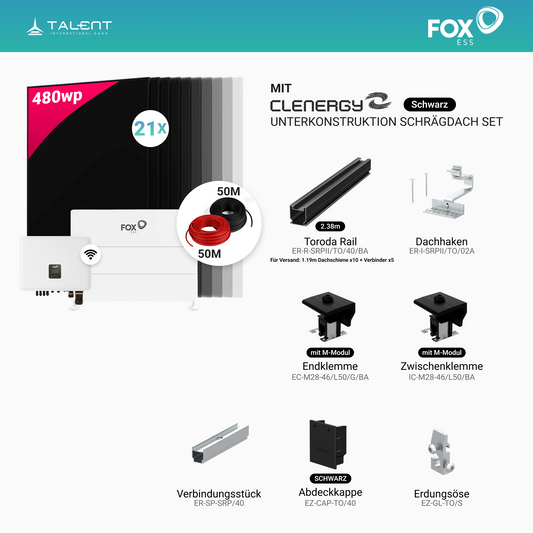 PV Komplettset 10 kWp - 21 × 480W AIKO Full Black & Fox ESS H3-10.0-Smart 10 kW Hybridwechselrichter mit DQ6.6 L3 Speicher (19,86 kWh)
