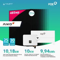 PV Komplettset 10 kWp - 21 × 485W AIKO Full Black & Fox ESS H3-10.0-Smart 10 kW Hybridwechselrichter mit EQ5000-P L2 Speicher (9,94 kWh)