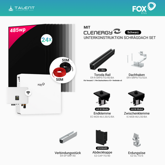 PV Komplettset 12 kWp - 24 × 485W AIKO Full Black & Fox ESS H3-12.0-Smart 12 kW Hybridwechselrichter mit EK12 Hochvoltspeicherbatterie 11,52 kWh