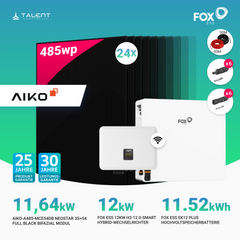 PV Komplettset 12 kWp - 24 × 485W AIKO Full Black & Fox ESS H3-12.0-Smart 12 kW Hybridwechselrichter mit EK12 Hochvoltspeicherbatterie 11,52 kWh