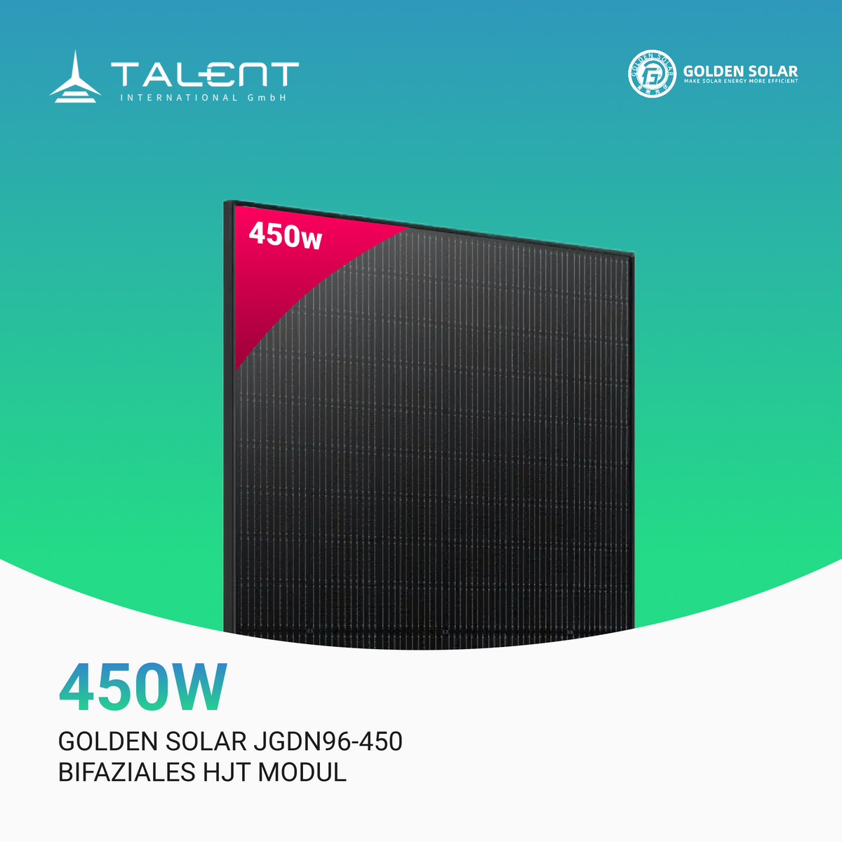 Golden Solar 450W JGDN96-450 HJT Bifacial Glas PV Modul Full Black