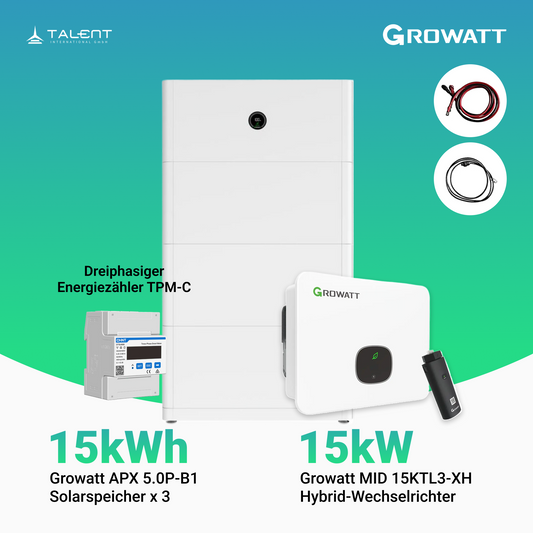 Growatt Komplettset - MID 15KTL3-XH 15kW Hybridwechselrichter 3-phasig & APX 15.0P Solarspeicher 15kWh (mit P2)