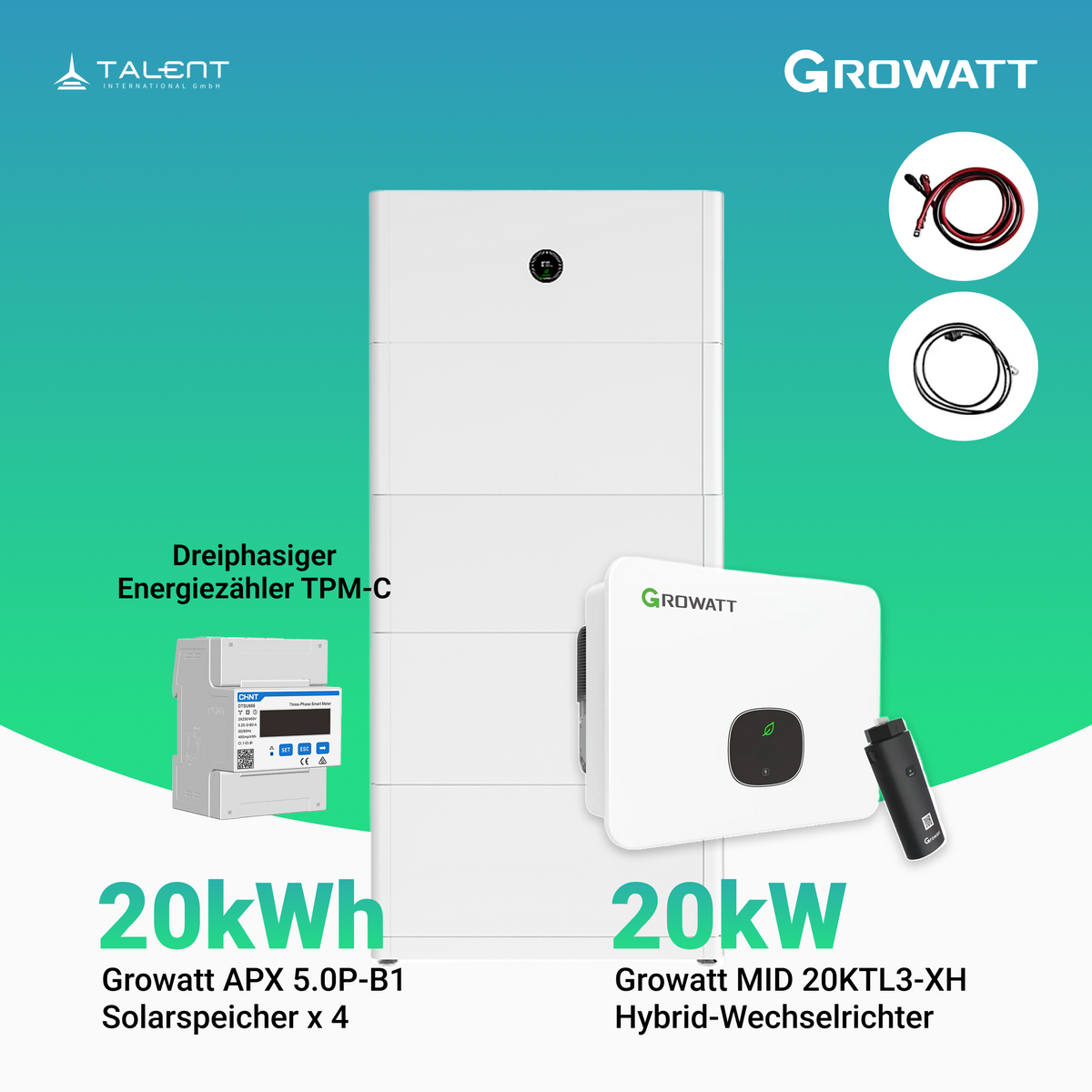 Growatt Komplettset - MID 20KTL3-XH 20kW Hybridwechselrichter 3-phasig & APX 20.0P Solarspeicher 20kWh (mit P2)
