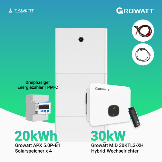 Growatt Komplettset - MID 30KTL3-XH 30kW Hybridwechselrichter 3-phasig & APX 20.0P Solarspeicher 20kWh (mit P2)