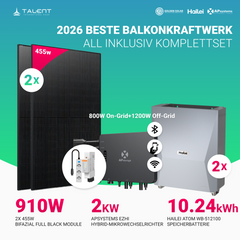 APsystems EZHI Balkonkraftwerk – Insel- & Hybrid-System mit 5kWh / 10kwh Speicher + 910W (2×455W) Full Black Bifacial Glas-Glas Modul, AC2000W