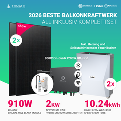 APsystems EZHI Balkonkraftwerk – Insel- & Hybrid-System mit 5kWh / 10kwh Speicher + 910W (2×455W) Full Black Bifacial Glas-Glas Modul, AC2000W