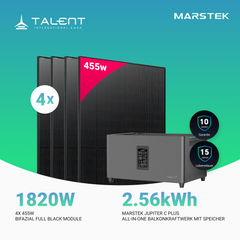 1820W Balkonkraftwerk mit Speicher - 4 × 455W Bifacial Full Black Glas-Glas Modul & Marstek Jupiter C Plus mit integriertem Wechselrichter