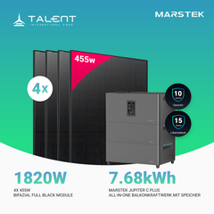 1820W Balkonkraftwerk mit Speicher - 4 × 455W Bifacial Full Black Glas-Glas Modul & Marstek Jupiter C Plus mit integriertem Wechselrichter