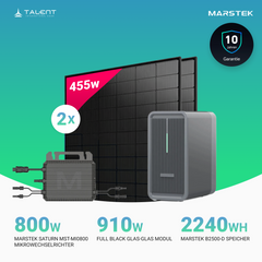 910W Balkonkraftwerk mit Speicher - 2 × 455W Full Black Glas-Glas Modul, Marstek Saturn MST-MI0800 Mikrowechselrichter & Marstek B2500-D 2.24kWh Speicher
