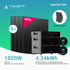 1820W Balkonkraftwerk mit Speicher - 4x 455W Full Black bifazial Glas-Glas Modul & Marstek Venus A