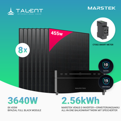 3640W Balkonkraftwerk mit Speicher - 8x 455W Full Black bifazial Glas-Glas Modul & Marstek Venus D