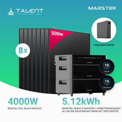 4000W Balkonkraftwerk mit Speicher - 8x 500W Bifazial Transparentes Glas-Glas Full Black Modul & Marstek Venus D
