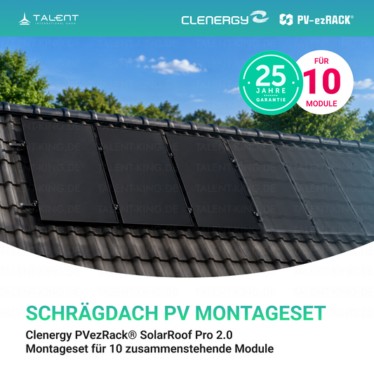 Clenergy PV-ezRack® SolarRoof Pro 2.0 Unterkonstruktion Schrägdach Set für 10 zusammenstehende Module in Schwarz ( neue ver. 2026 )