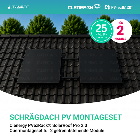 Clenergy PV-ezRack SolarRoof Pro 2.0 Unterkonstruktion Schrägdach Montageset für 2 getrenntstehende Module in Schwarz ( neue ver. 2026 )