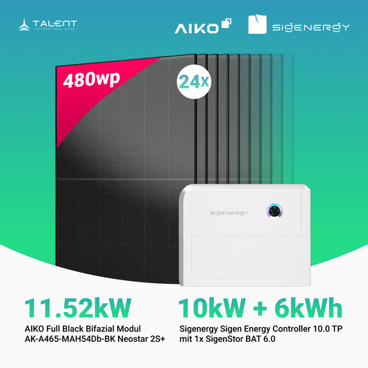 PV Komplettset 11.52 kWp - 24 × AIKO 480W Full Black & Sigenergy Sigen Energy Controller 10.0 TP 10kW mit Speicheroption