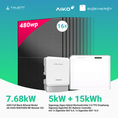 PV Komplettset 7.68 kWp - 16 × AIKO 480W Full Black & Sigenergy Sigen Hybrid Wechselrichter 5.0 TP2 5kW Dreiphasig mit Speicheroption