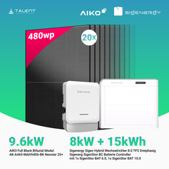PV Komplettset 9.6 kWp - 20 × AIKO 480W Full Black & Sigenergy Sigen Hybrid Wechselrichter 8.0 TP2 8kW Dreiphasig mit Speicheroption