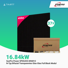 SunPro Power 455W N-Typ Bifazial Transparentes Glas-Glas Full Black Modul