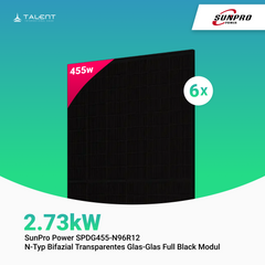 SunPro Power 455W N-Typ Bifazial Transparentes Glas-Glas Full Black Modul