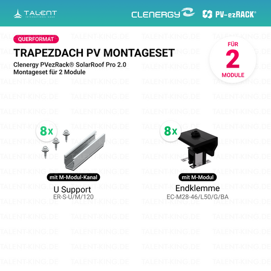 Clenergy PV-ezRack® SolarRoof Pro 2.0 Unterkonstruktion Trapezdach Montageset für 2 Module (Querformat) neue ver. 2026