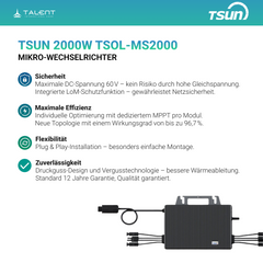 1820W Balkonkraftwerk mit Speicher - 4x 455W Bifazial Transparentes Glas-Glas Full Black Modul & TSUN 2000W TSOL-MS2000 Mikro-Wechselrichter